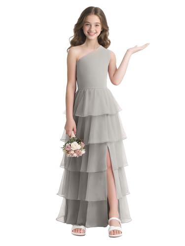 Junior Bridesmaid Dress High Slit Flower Girl Dresses Tiered Girls Wedding Guest Dress One Shoulder Teens Formal Party4