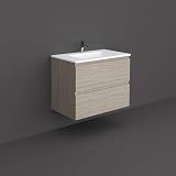 RAK CERAMICS Mobile Bagno 2 cassetti sospeso Completo di lavabo (Largh. 80 x Prof. 46 cm, Grey Elm)