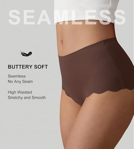 Image of SHARICCA Seamless High Waisted Underwear for Women Cheeky Underwear Wave Edge No Show Bikini Panties Ribbed Panties Pack