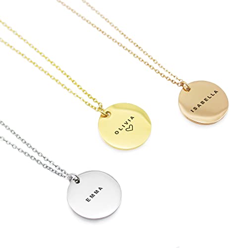 AnnBijoux Personalized Engraved Name Necklace Minimalist Disc Jewelry Stainless Steel Dainty Pendant Birthday Mommy Gift