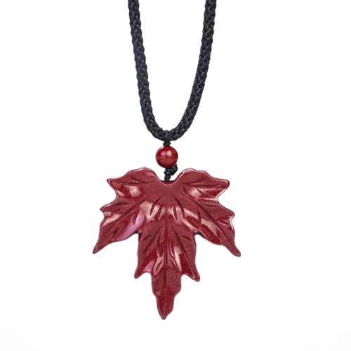 Collier cinabre rouge naturel d'exception pendentif camée feuille d'érable