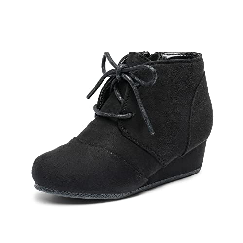 DREAM PAIRS Girls Low Wedge Heel Booties Side Zipper Ankle Boots Toddler/Little Kid/Big Kid 1 Little Kid Black