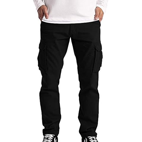 baskuwish Men's Cargo Pants Outdoor Work Hiking Pants Relaxed Straight Leg Work Pants Multi Pocket Casual Pants Trousers Cover