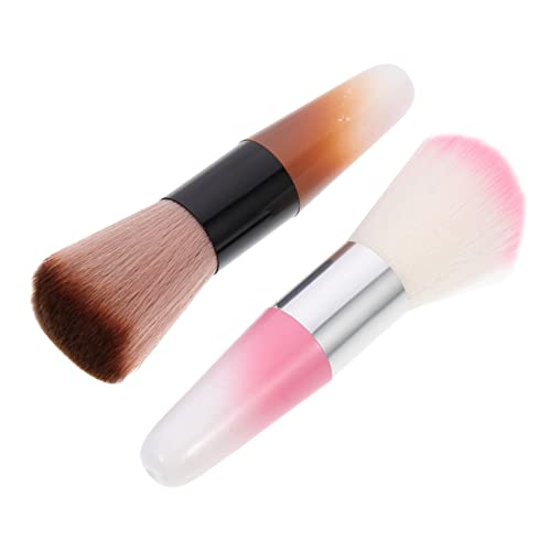 minkissy 2 Piezas Brocha De Maquillaje Pinceles De Maquillaje Facial Cepillo De Uñas Grande Cepillo De Polvo De Viaje Cepillo Limpiador De Uñas Cepillo De Base Liquida Plumero Clavo Abs