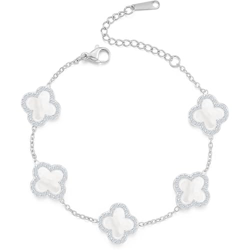 SHINYY Four Leaf Clover Bracelet for Women | 18K Gold Plated Cubic Zirconia Link Bracelet | 4 Leaf Lucky Jewelry Gift for Her