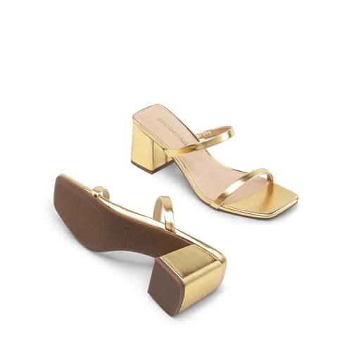 DREAM PAIRS Sandal Heels for Women Low Square Open Toe Block Chunky Heels Slip On Slides Mules for Party Homecoming Daily3