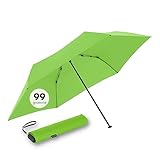 Maniable & stable: Le parasol de poche s'ouvre et se ferme sans effort. Il a été testé en soufflerie jusqu'à 80 km/h et résiste aux rafales de vent sans se tordre.