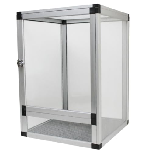 Vifxucy 爬虫類ケージ飼育箱給餌箱両生類昆虫飼育容器トカゲケージ換気と通気性取り外し可能な飼育セットアクリル素材カメ、ヤモリ、クモ、サソリ、ハリネズミ、カエル、ヘビなどの動物に適しています (シルバー色(ネット+アクリル扉),42*42*66cm)