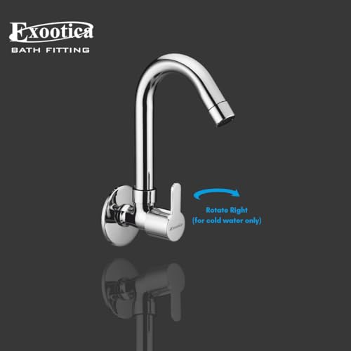 Image of Chrome Finish Silver Sink Cock | Wall Mounted Faucet for Kitchen & Utility Use - Sleek & Durable Design - Adore