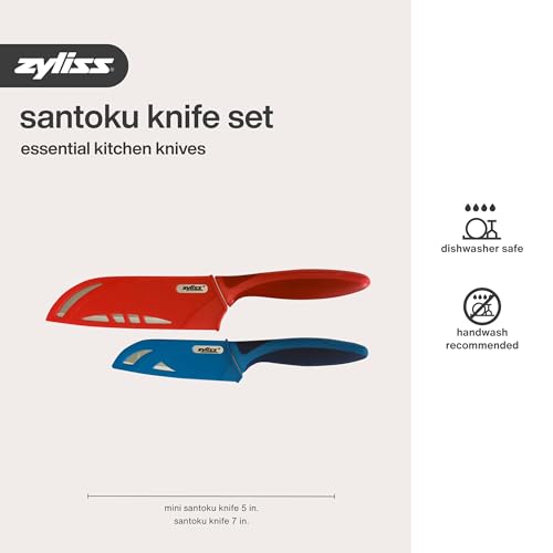 ZYLISS 2 Piece Santoku Knife Set with Sheath Covers, Stainless Steel
