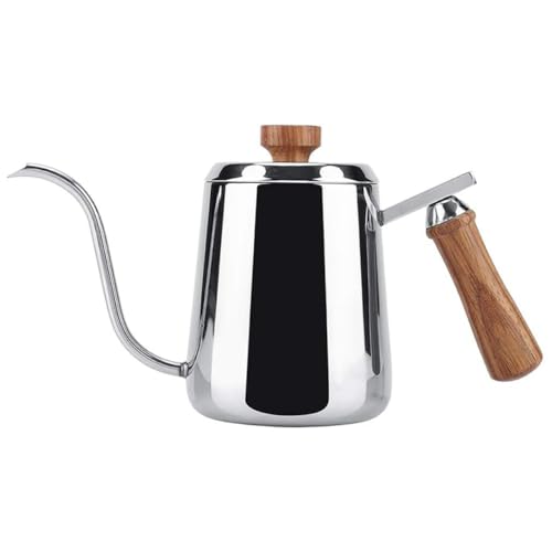 VINTORKY Stainless Steel Gooseneck Kettle Tea Coffee Pot Wooden Handle for Camping Daily Use
