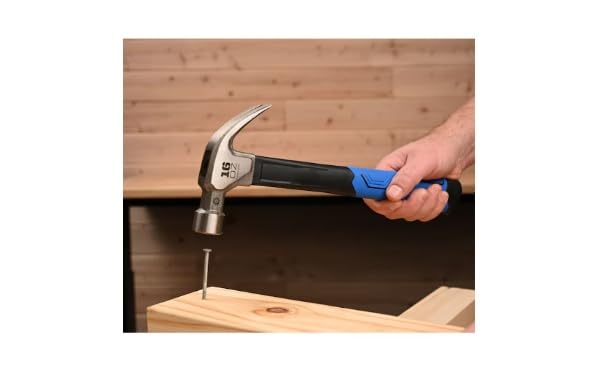 16 oz Fiber glass Claw Hammer, Steel Head with Smooth Face, Ergonomic Non-Slip Grip, Blue