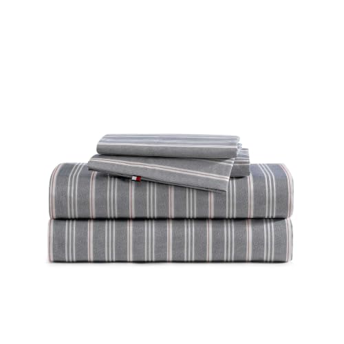 Image of Tommy Hilfiger - Cotton Percale Full Sheet Set with Pillowcase | 100% Cotton Percale, Crisp & Breathable, Fits Up to 15-Inch Mattresses, Includes Flat Sheet, Fitted Sheet & 2 Pillowcases
