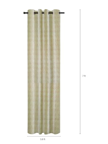 Image of Cortina Striped Light-Filtering Polyester Curtains 7 feet Long Set of 2 for Door [ Opacity: 50-60%, Color: Green, Knitting Foil Curtains -160 GSM ]