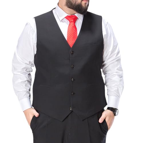 Men's Formal Waistcoat, Plus Size Loose Suit Vest Sleeveless V Neck, Business Casual Fat Men Dress for Tuxedos Wedding,9XL,Black