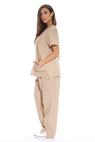 Image of Just Love Women's Medical Scrubs Set, 6-Pocket V-Neck Top & Cargo Pants, Cotton Blend Nursing Uniform