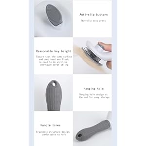   Cat-Brush-with-Release-Button-universal-for-cats-and-dogs-one-click-release-brush-and-flea-comb-combination-setPet-Hair-Comb-Tear-Stay-Removal-knotted-skin-floating-hair-tangled-fleas-Grey