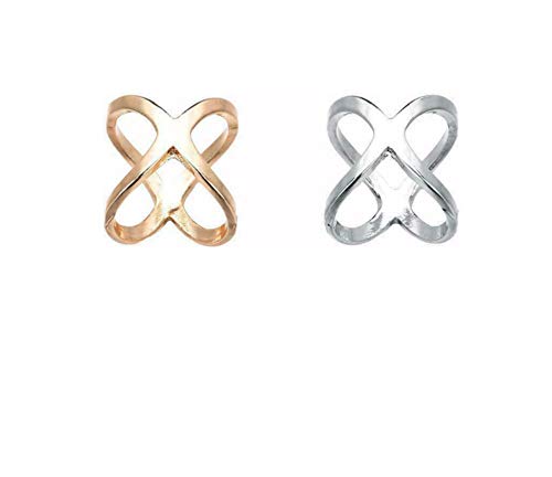 2-Pack: Gold Tone + Silver Tone Metal X Herme Style Minimalist Contemporary Scarf Ring Clip