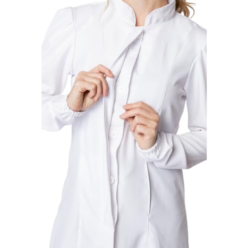 Jaleco Feminino Elastano Two Way Punho Gola Padre com Botão (BRANCO, M)