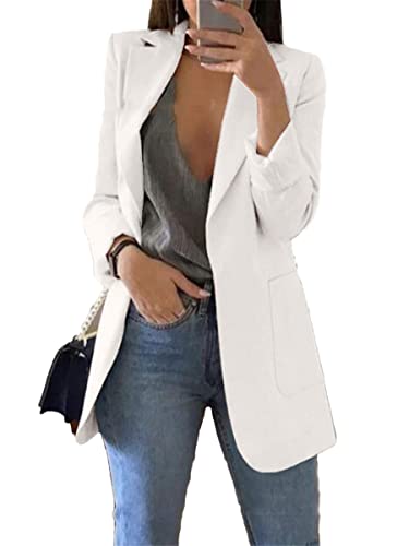 Generic Andongnywell Women's Long Sleeve Slim Suit Jacket Clearance Open Blazer Fit Work Office Cardigan Coat Overcoats (White 1,XX-Large)