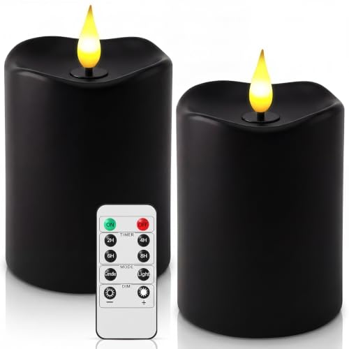 Image of Retisee 3 x 4 Inch LED Candles with Remote Timer Flickering Real Wax Battery Operated for Home Decor(Black,2 Pcs)