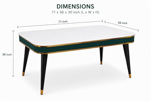 Image of WOODEN SPACE 6-Seater Wooden Dining Table Set | Nano Composite Marble Top | Solid Wood Base | Modern Dining Room Furniture with 6 Chairs (Sea Blue Vintage)