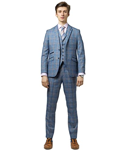 Costume formel de mariage ajusté à carreaux bleu pour homme