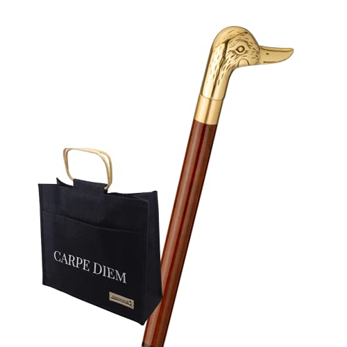 Trinkstock mit Jutetasche, Reisestock Duck, Tierkopf Vogel, Ente, Messing, Stock Hartholz braun, Wanderstock, teilbar, Geheimfach, Damen, Herren Cover