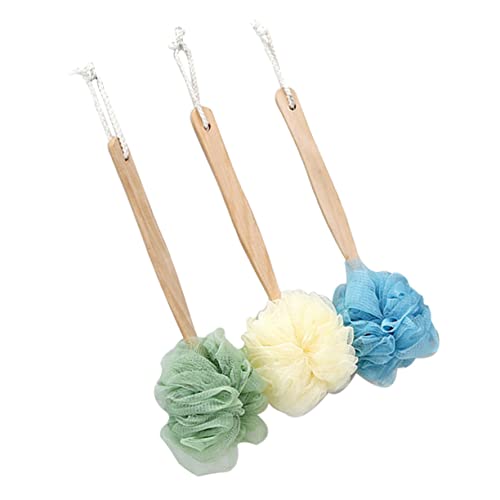 Gogogmee 3 piezas Esponjas de Baño con Mango Cepillos Exfoliantes para Ducha y Cuidado Corporal Accesorios de Baño con Malla Suave y Efecto Relajante para Limpieza y Masaje de Espalda