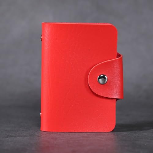 Pocket Case Solid Color Portable PU Credit ID Card Organizer Simple Card Holder Bag(red)