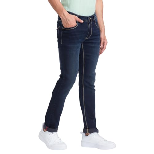 Image of Parx Men's Cotton Blend Dobby Pattern Slim Tapered Fit Flat Front Jeans