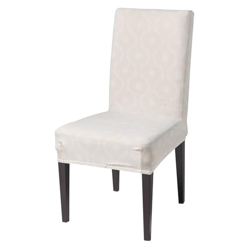 Image of House of Quirk Elastic Chair Cover Stretch Removable Washable Short Dining Chair Cover Protector Seat Slipcover (Pack of 1, Beige Blossom)