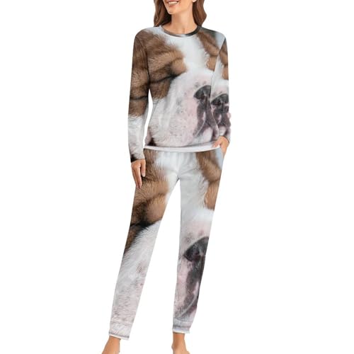 Ensemble de pyjama femme Chien Couchant anti-froid avec t-shirt manches longues et pantalon