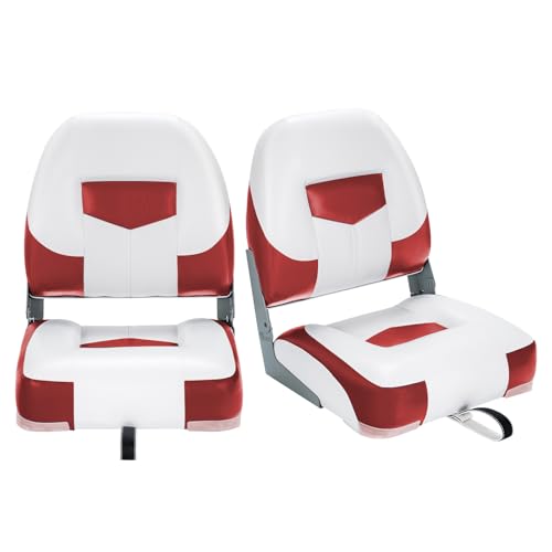 HOMASIS 2er Bootssitz klappbar, gepolsterter Bootsstuhl mit 11 cm dickem Sitz, wasserdichter Steuerstuhl mit Befestigungsgurt, ergonomischer Steuersitz für Boot, 50x42x52cm (Rot)