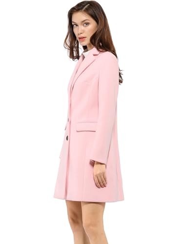Allegra K Damen Wollmantel Revers Knopfleiste Wintercoat Mantel Rosa XL