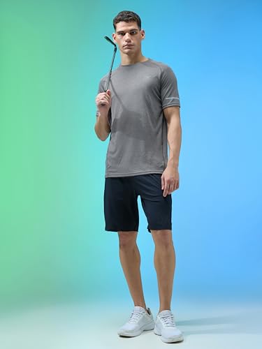 Image of TECHNOSPORT Men's Melange Slim Fit Round Neck T-Shirt Double Cool Raglan Sleeve Slip On Polyester for Gym Running Workout UPF50+ Anti Odour
