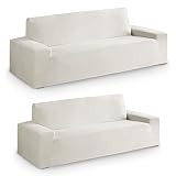 Vipalia Fundas para Sofa elasticas Terciopelo. Pack Funda de Sofa Elastica 2 plazas y 3 plazas. Protector de Sofa Suave. Cubresofas Ajustables. Lavable. Marfil Set 2 Unidades 3+2 Plazas