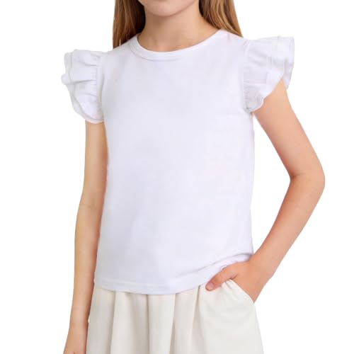 Image of Magic Park 1-14Y Toddler Ruffle T Shirt Girls Solid Color Blouse Kids Girl Short Long Sleeve Tops Casual Tee