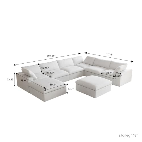 Cloud Couch Modular Sectional Sofa,Oversized 8 Seater Sofa,160.6" U Shaped Convertible Couches with Storage Ottoman Living Room Funiture, Deep Wide Seater,Covers Washable&Replaceable(White)