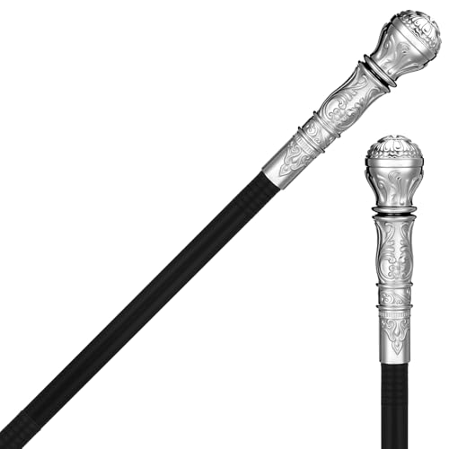 Kasyat Bastone da Passeggio con Punta d'Argento Scettro da Pappone in Plastica Staccabile Steampunk Accessori per Uomo Costume Halloween Cosplay Carnevale Festa, 81 cm