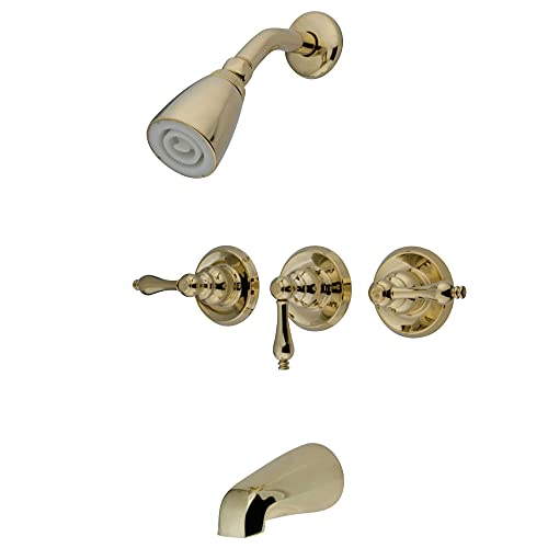 Kingston Brass KB232AL Tub and Shower Faucet with 3-Lever Handle, Polished Brass,5-Inch Spout Reach