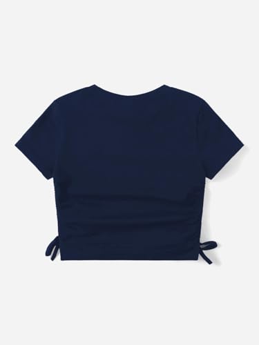 Image of SHENHE Girl's Mushroom Print Short Sleev Crop Tops Ruched Drawstring Tee T Shirts