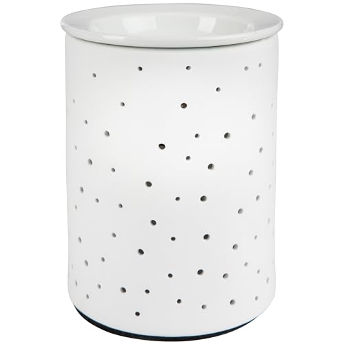 ONVAYA Porzellan Duftlampe DOTS | 1 Stück | Elektrisch | Weiss | 15 cm | für die Steckdose | mit Birne | Aromalampe