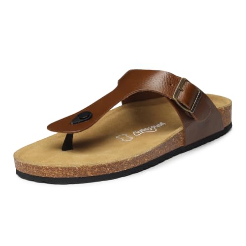 Image of YOHO Sandals for Men | Leather Thong Sandals with Cork Footbed for Daily Wear- SDL