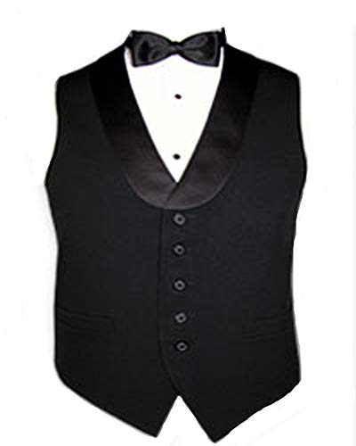 Men's Polyester Black Server Vest with Satin Lapel - Main Image