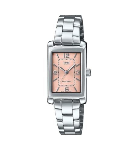 Casio Ltp-1234Dd-4A Orologio Da Donna Rettangolare Standard Classico In Acciaio Inossidabile Quadrante Rosa, Rosa