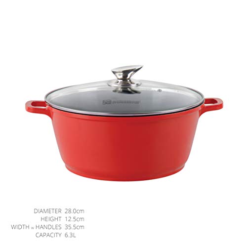 SQ Professional NEA Die-Cast Aluminium Stockpot with Lid 3-Layer Non-Stick Coating - Silicone Handle Covers (Rossa - Red, 28cm) Main Image