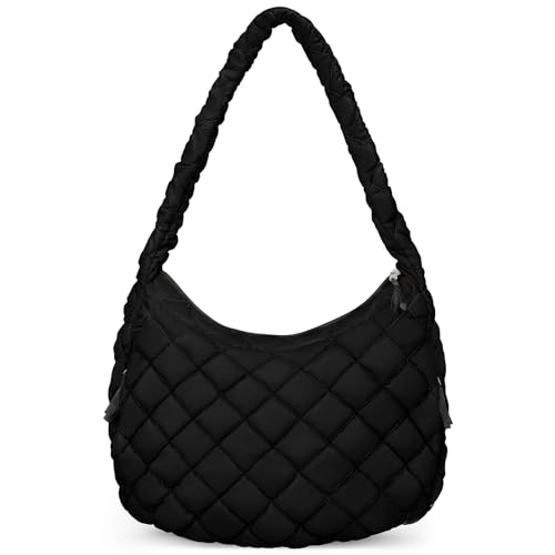 QYQMEYQ Quilted Tote Bag, Large Carryall Puffer Shoulder Bag for Women, Comfort Puffer Crossbody Shoulder Bag, Lightweight Padding Hobo Bag (Black)