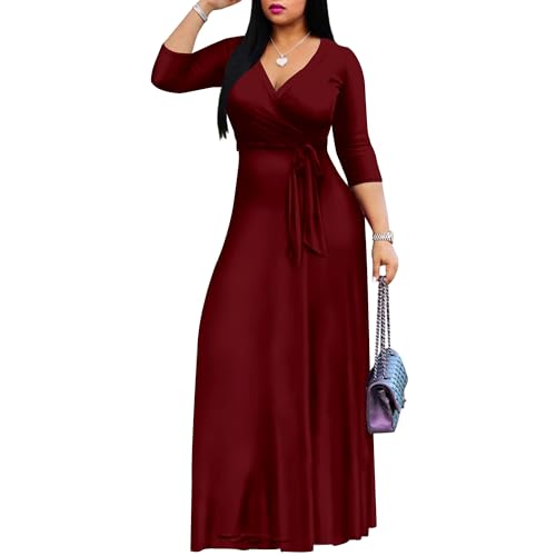 Image of Mrskoala Women Plus Size Long Maxi Wrap Dresses Summer Sundress V-Neck 3 /4 Sleeve