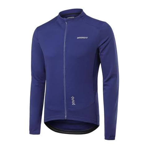 BERGRISAR Men's Long Sleeve Cycling Jersey Spring Fall Road Bike Shirt Biking Bicycle Mountain Bike Jersey Dark Blue Medium Cover